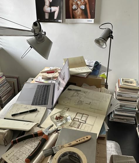 Architecture Desk, Charlotte Taylor, Architects Desk, Messy Desk, Dream Interior, College Aesthetic, Study Architecture, Uni Life, Office Inspo