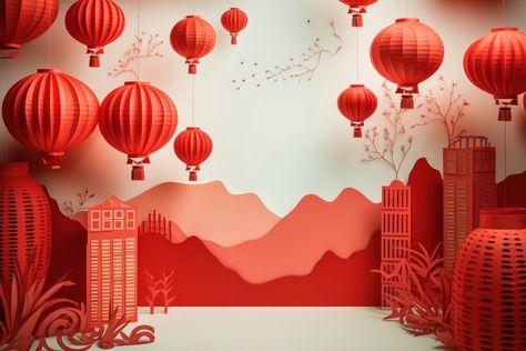 Chinese New Year Backdrop, New Year Backdrop, Red Lanterns, Dance Background, Chinese Dance, New Year Art, Relief Society Activities, Key Visual, Red Lantern