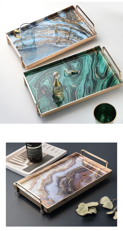 Resin Art Tray Designs, Tray Resin Art, Epoxy Resin Tray Ideas, Resin Trays Diy, Diy Resin Tray, Diy Serving Tray, Resin Trays, Rectangular Bathroom, Magic Crafts