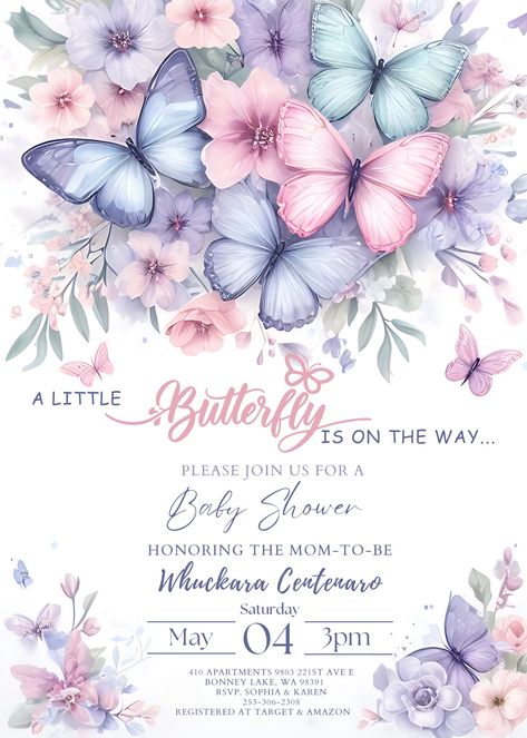 Butterfly Background For Invitation, Butterfly Theme Invitation Template, Butterfly Invitation Card, Butterfly Invitation Template, Butterfly Birthday Party Invitations, Butterfly 1st Birthday, Butterfly Invitation, Twin Birthday Cakes, Butterfly Baby Shower Theme