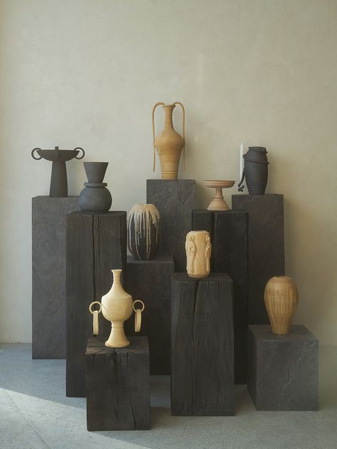 What Comes After Zellige and Brass? Kate Berry Predicts the It Home Trends of 2024 Charcoal Sculpture, Sculpture Pedestal, Art Pedestal, Projection Installation, Burnt Wood Finish, Japandi Furniture, Fever Tree, Douglas Fir Wood, Japandi Home