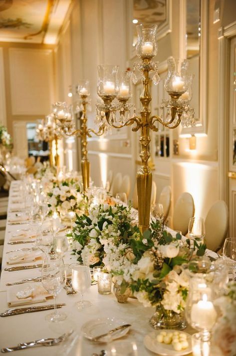 Silver Gold Wedding Theme, Elegant Gold Wedding Decor, Emerald Ivory Gold Wedding, Yellow Gold Wedding Theme, Ivory And Gold Wedding Flowers, White And Gold Wedding Tablescape, Wedding Colors White And Gold, Romantic Gold Wedding, Yellow White And Gold Wedding Decor