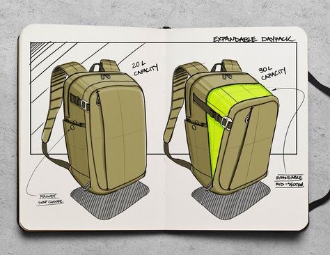 Backpack Design Concept, Orthographic Drawing, Backpack Drawing, Minimalist Furniture Design, Drawing Challenges, Photoshop Rendering, Backpack Design, Diy Backpack, Object Drawing