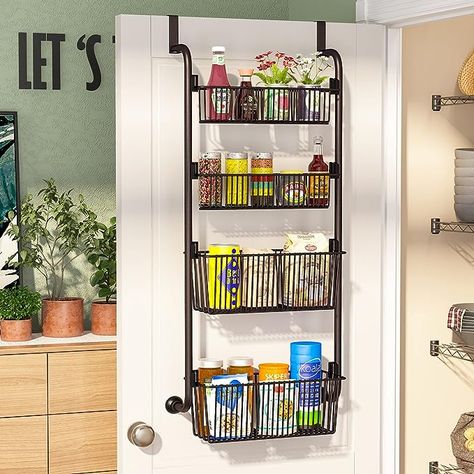 Unlike other plastic door organizations, our behind-the-door kitchen organization is made of high-quality powder-coated metal materials, which is super sturdy. Strong baskets can hold your heavy items such as kitchen spice, seasoning, cans or bottles. *As an Amazon Associate I earn from qualifying purchases* Pantry Door Organization, Door Pantry Organizer, Pantry Door Storage, Pantry Rack, Door Spice Rack, Pantry Door Organizer, Kitchen Spice Rack, Pantry Organizer, Over The Door Organizer