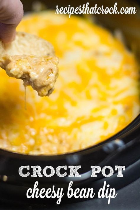 Crock Pot Cheesy Bean Dip: A party favorite every time! Cheesy Bean Dip, Apartment Entertaining, Lazy Cooking, Bean Dip Recipes, Crock Pot Dips, Packed Lunch, Bean Dip, Buffalo Chicken Dip, Crock Pot Slow Cooker