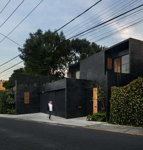 Black House Aesthetic, Matte Black House, Black Houses, Dark Modern, Dark House, Small Courtyards, Black House Exterior, Inspire Me Home Decor, House Roof