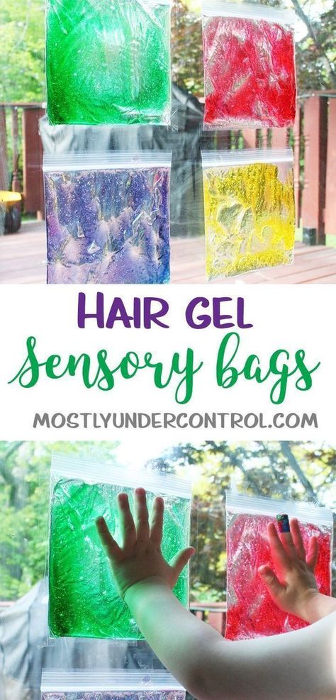 Sensory play with hair gel - an easy sensory activity for kids of all ages. #sensoryplay #easysensoryplay #hairgelbags #hairgelplay #infantsensoryplay #babysensoryplay #babyplay #infantactivities #learningtostand #teachingbabiestostand Gel Sensory Bags, Play With Hair, Sensory Bags, Baby Sensory Play, Sensory Crafts, Sensory Activities Toddlers, Nursery Activities, Toddler Sensory, Sensory Bottles