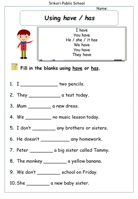 Grammar online worksheet for 3 /4 / 5. You can do the exercises online or download the worksheet as pdf. Have Or Has Grammar, Use Of Has And Have, Use Of Has Have Had Worksheet, Easy Grammar Worksheets, English Work Sheet For Grade 4, To Worksheet, Have And Has Activities, Has Or Have Worksheets Kids, English Worksheets For Grade 4 And 5