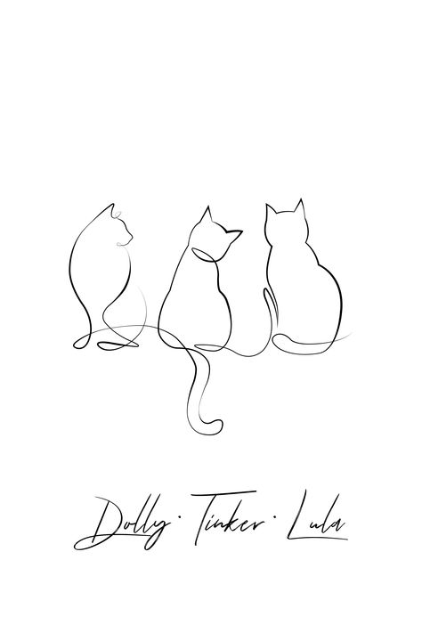 Multi Cat Tattoo, Cat Tattoo Finger, Line Art Cat Tattoo, 3 Cat Tattoo, Three Cats Tattoo, 3 Cats Tattoo, Fineline Cat Tattoo, Tattoo Cat Minimalist, Moon Cat Tattoo