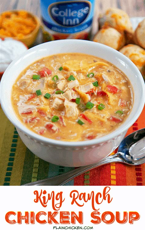 King Ranch Chicken Soup, Ranch Chicken Soup, Chicken Cream Of Mushroom, King Ranch Casserole, King Ranch Chicken Casserole, King Ranch Chicken, Ranch Casserole, Ranch Chicken Casserole, Rotel Tomatoes