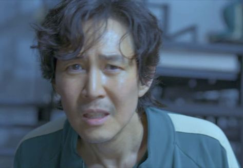 Gi-hun (Lee Jung-Jae) has a worried expression. From Netflix's Squid Game (Round 6) Season 1 Episode 4. He is afraid for himself during a breakout fight... Worried Expression, Gi Hun, Lee Jung Jae, Emotion Faces, Film Material, Pre Production, Face Expressions, Squid Game, Season 1