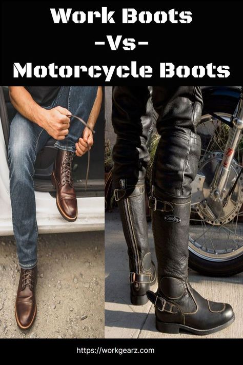 Work Boots Vs Motorcycle Boots Good Work Boots, Motorcycle Boot, Work Boot, Motorcycle Boots, Toe Designs, Work Boots, The Two, Combat Boots, Two By Two