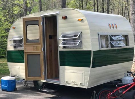 1966 Road Runner Travel Trailer for Sale. 14ft vintage camper. Newly restored, it has all new paint and flex sealed top all new lights and the inside has natural poplar tongue and grove panels, has all original appliances that work good. New plastic 6 gal water tank with hookup or hand pump, Portable toilet, Renovated Camper, Small Campers For Sale, Vintage Camper Redo, Used Campers For Sale, Vintage Trailers For Sale, Vintage Campers For Sale, Small Travel Trailer, Vintage Trailer Remodel, Vintage Trailer Interior