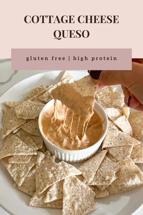 High Protein Cottage Cheese Queso (Gluten Free) - Calla's Clean Eats Cottage Cheese Queso, Protein Cottage Cheese, Gluten Free High Protein, Caveman Diet Recipes, Cottage Cheese Recipes Healthy, Mild Taco Seasoning, Cheese Queso, High Protein Snack, Sweet Potato Nachos