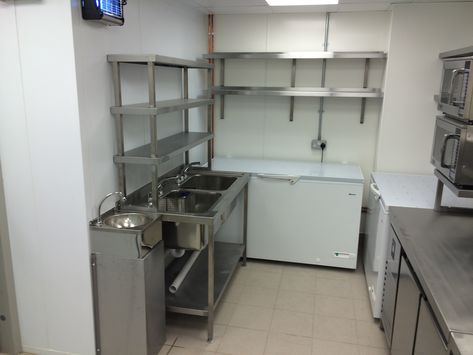 Mini Commercial Kitchen, Commercial Kitchen Storage Ideas, Small Home Bakery Kitchen Design, Home Bakery Kitchen Small Spaces, She Shed Bakery Ideas, Small Bakery Kitchen Layout, Small Bakery Kitchen, Small Commercial Kitchen Design, Small Restaurant Kitchen Design