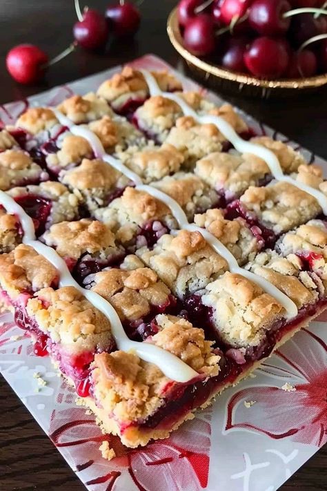 Cherry Pie Squares with Crumb Topping - An Organized Chaos Martha Stewart Sour Cherry Crumble Bars, Cherry Almond Squares, Thanksgiving Cherry Desserts, Crumb Top Cherry Pie, Sheet Pan Cherry Pie Bars, Sour Cream Cherry Pie, Cherry Pie Squares, Cherry Mash Bars, Cherry Dream Squares