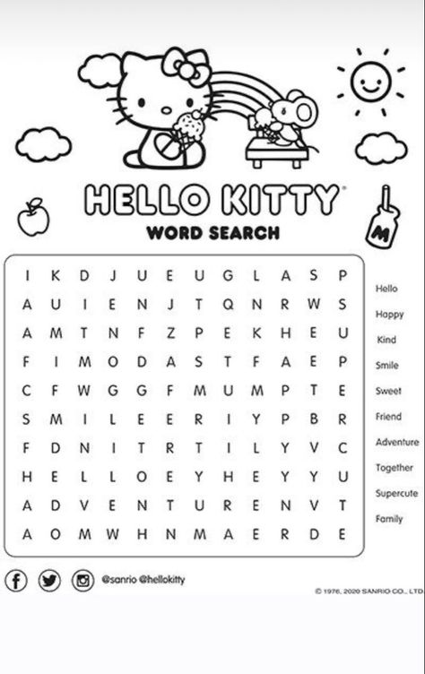 Hello Kitty Word Search, Hello Kitty Book, Images Hello Kitty, Hello Kitty Colouring Pages, Hello Kitty Printables, Hello Kitty Crafts, Kitty Coloring, Hello Kitty Aesthetic, Hello Kitty Coloring