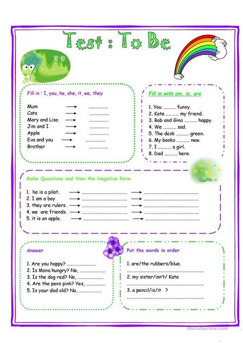 To Be Worksheet, Ingles Kids, Verb To Be, Test For Kids, English Grammar For Kids, Grammar For Kids, English Exercises, Teaching English Grammar, English Grammar Worksheets