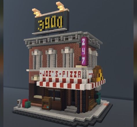 Minecraft Deli Shop, Minecraft Town Modern, Small Shops Minecraft, Minecraft City Inspiration, Minecraft Record Shop, Minecraft Tailor Shop, Corner Store Minecraft, Minecraft Laundromat, Town Builds Minecraft