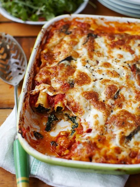 Spinach and ricotta cannelloni | Jamie Oliver pasta recipes Spinach And Ricotta Cannelloni, Cannelloni Recipe, Ricotta Cannelloni, Recipes Spinach, Cannelloni Recipes, Spinach And Ricotta, Simple Pasta, Spinach Ricotta, Ricotta Pasta