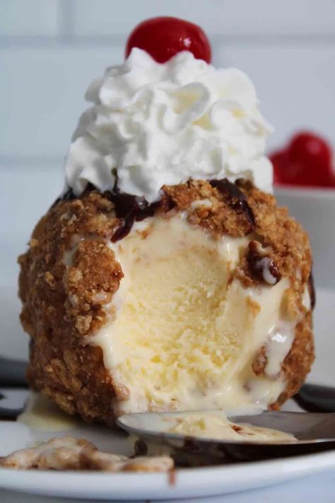 Air Fryer Fried Ice Cream(no eggs) - The Six Figure Dish Air Fry Ice Cream, Dessert In An Air Fryer, Air Fryer Cereal, Fried Ice Cream Cinnamon Toast Crunch, Air Fried Dessert Recipes, Air Fryer Snacks Recipes, Air Fryer Mexican Desserts, Desserts With Ice Cream On Top, Deep Fried Ice Cream Air Fryer