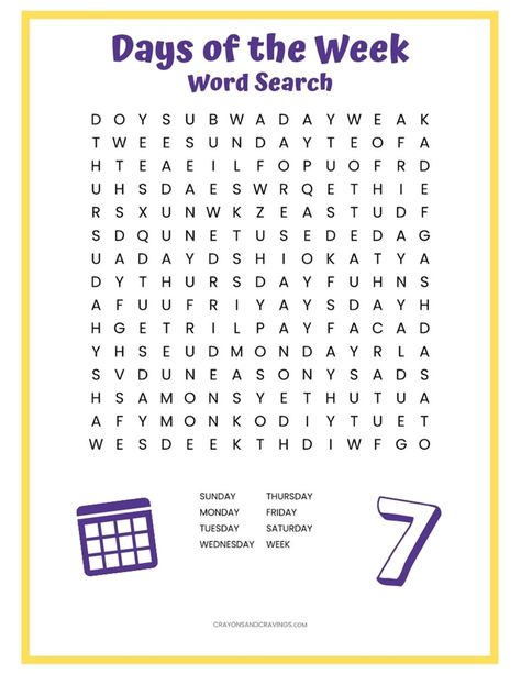 Days Of The Week Word Search, Days Of The Week Printables, Kindergarten Word Search, Word Search Puzzles For Kids, Days Of The Week Activities, Spelling Help, Spring Word Search, Word Puzzles For Kids, Easy Word Search