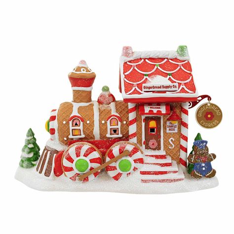 All The Elves Shop For Molasses, Nutmeg, Ginger And Cinnamon At The Np Gingerbread Supply Company. Shaped Like The Engine Of A Festive Train, Could This Be The Start Of Something Big? Part Of The North Pole Series Collection.. 5 In H X 3.75 In W X 8 In D. Purchase includes One North Pole Building.