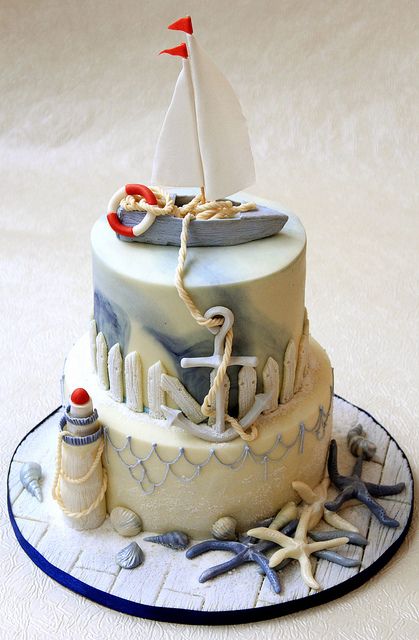 Nautical cake~ I love this!!! If it weren't food, I'd set it up on a shelf!!! Boat Cake, Nautical Cake, Sea Cakes, Beach Cakes, Sea Wedding, Cupcakes Decorados, Crazy Cakes, Unique Cakes, Special Cake