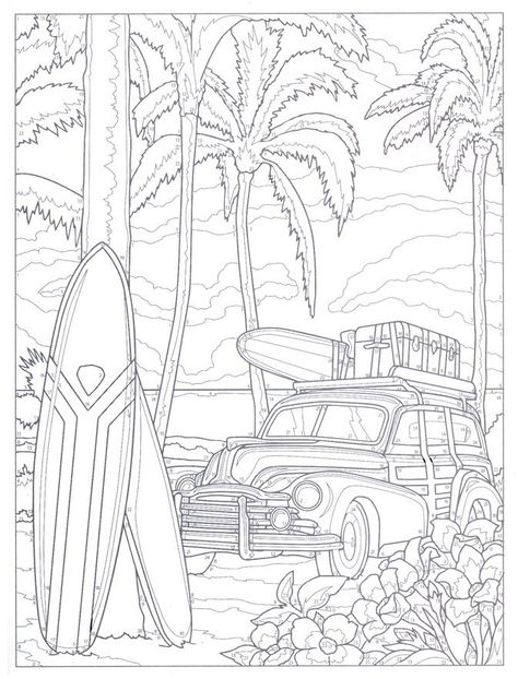 Dover Publications Coloring, Beach Coloring Pages, Creative Haven Coloring Books, Illustration For Kids, Unique Coloring Pages, Adult Coloring Designs, Dover Publications, Detailed Coloring Pages, Free Adult Coloring Pages