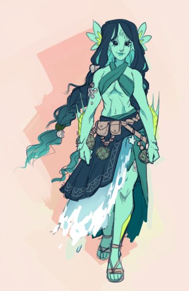 Triton Druid Dnd, Ocean Druid Dnd, Ocean Themed Dnd Character, Ocean Outfit Drawing, Water Genasi Female Monk, Water People Art, Dnd Ocean Character, Ocean People Fantasy Art, Dnd Genasi Water