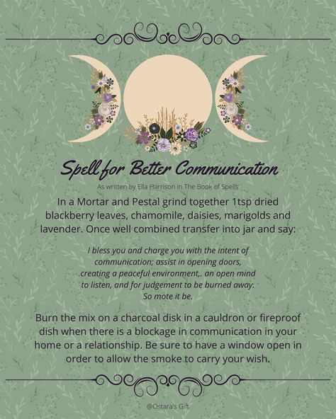 Communication is key, but it's not always easy 🗣️💬 If you've been struggling to effectively communicate with others, try the Better Communication spell from The Book of Spells by Ella Harrison. This powerful spell can help open the channels of communication and promote understanding between you and others. Remember, effective communication is a two-way street. Be open, honest, and listen to others with an open heart. 🙏 🐇🐇🐇 #magick #witchesofig #witchesofinstagram #spiritualteacher #spiritu Spells To Resolve Conflict, Open Communication Spell, Spell For Family Harmony, Clear Communication Spell, Spell For Communication, Herbs For Communication Spells, Communication Spell That Work, Spell To Open Someones Eyes, Spells For Communication