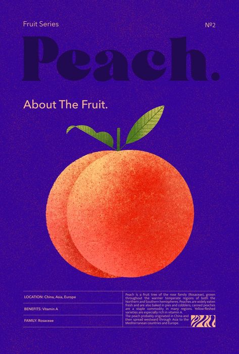 Poster with a peach fruit by Nataliia Voloshyna Peach Poster, Digital Art Poster, Peach Art, Peach Fruit, 카드 디자인, Fruit Illustration, Rose Family, Art Poster Design, Illustration Digital