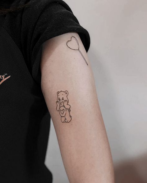 Tender Heart Bear Tattoo, Bear With Heart Tattoo, Sunshine Bear Tattoo, Care Bear Tattoo Outline, Small Care Bear Tattoo, Bear Heart Tattoo, Care Bear Tattoo, Sparkle Tattoo, Care Bear Tattoos