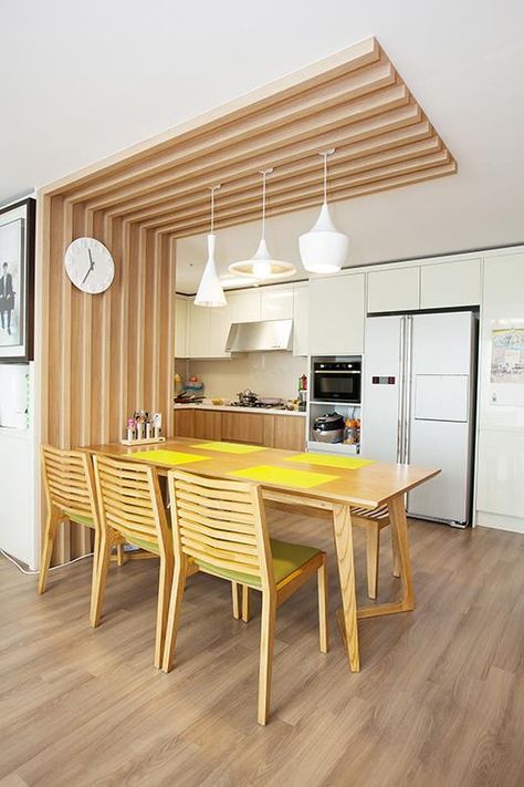 Wooden Kitchen Table, Kabinet Dapur, Design Hallway, Entrance Interior, Hallway Ideas Entrance, Living Room Partition Design, Kitchen And Dining Room, Room Partition Designs, Kitchen Room Design