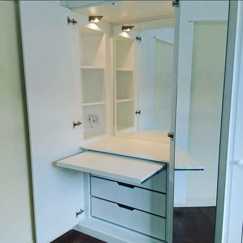 Dressing Mirror Inside Wardrobe, Desk Inside Wardrobe, Mirror Inside Cupboard, Wardrobe With Dressing Table Inside, Vanity Inside Wardrobe, Drawer Inside Wardrobe, Vanity Wardrobe Ideas, Mirror Inside Wardrobe Door, Wardrobe With Lights Inside