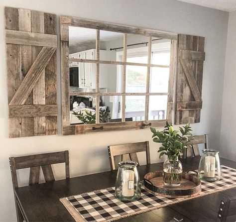 Rustic Window, Farmhouse Windows, Rustic Mirrors, Window Mirror, Farmhouse Decor Living Room, Farmhouse Dining Room, Dining Room Walls, Farmhouse Wall Decor, Farmhouse Dining