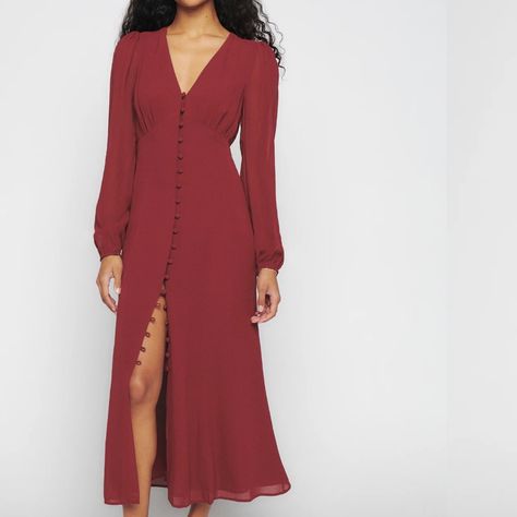 Lacey Dress, Reformation Dress, Most Beautiful Dresses, Reformation Dresses, Burgundy Dress, 80 Dress, Wrap Dress Floral, Long Sleeve Midi, Elegant Dress