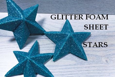 Foamy Christmas Decorations, Foam Sheet Crafts Decor, Glitter Sheet Decoration Ideas, Star Making Ideas For Christmas, How To Make Star With Paper, Glitter Sheet Craft, Glitter Paper Crafts Diy, Foam Sheet Crafts For Kids, How To Make Star