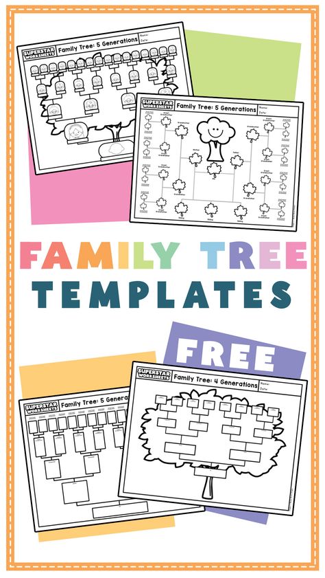 Discover the power of visual storytelling with our family tree templates! Add pictures, names, and create a stunning representation of your family's legacy. 5 Generation Family Tree Template Free Printable, Printable Family Tree Template Free, Family Preschool Worksheets, Free Family Tree Template Printables, Family Tree Ideas For Kids, Family Tree Kindergarten, Family Tree Examples, Family History Printables, Jesus Family Tree