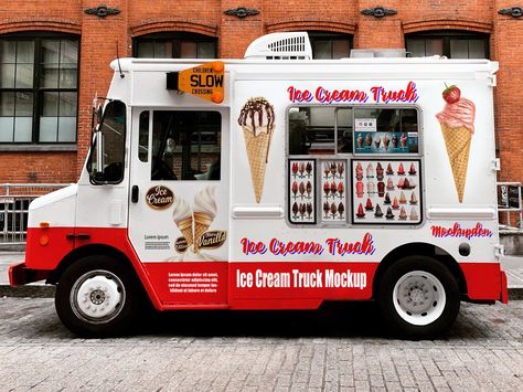 Free Ice Cream Truck Mockup PSD Template: Ice cream is a most appreciated and fond food generally eaten as a dessert in most of the places and it will be New York Ice Cream, Ice Cream Food Truck, Burger Truck, Kombi Food Truck, Ice Cream Car, Ice Cream Place, Ice Cream Business, Ice Cream Man, Food Truck Business