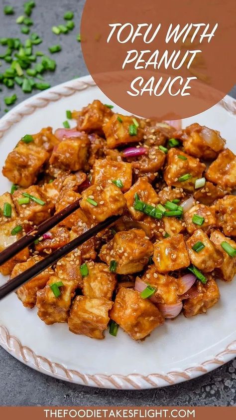 Tofu With Peanut Sauce, Firm Tofu Recipes, Tofu Recipes Healthy, Tofu Recipes Vegan, Firm Tofu, Tofu Dishes, Tasty Vegetarian Recipes, Fried Tofu, Idee Pasto Sano