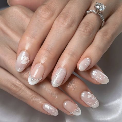 💍 happy wedding 🤍 custom bridal design for my 🇺🇸 client on soft gel overlay ✨ Thank you so much for choosing me for your special day 🙇🏻‍♀️🤍 #weddingnails #naildesign #bridalnails #chromenails #nailart #frenchnails #floralnails #3dflowernails Nailart Bride Wedding Day, Gel Bride Nails, Wedding Theme Nails, Wedding Bride Nails Ideas, Bridal Manicure Wedding Nails Ideas, Floral Bridal Nails, Best Wedding Nails Brides, Nails For Wedding The Bride, Bridal Nails Ideas