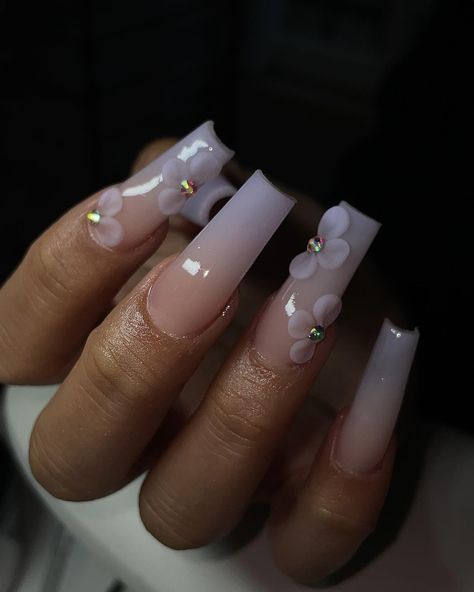 33+ Gorgeous Lilac Ombre Nails Trending in 2023 - Nail Designs Daily Wedding Nails Lilac, Lilac And White Nails, Lavender And White Nails, Lilac Ombre Nails, Light Purple Acrylic Nails, Ombre Nails With Rhinestones, Purple And White Nails, Lilac Nail Polish, Lilac Nails Design