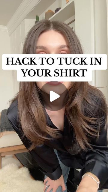 Rebecca Kahane Pankow on Instagram: "Hack to securely tuck in your shirt or blouse. Guys you can also secure your button up by tucking it into your underwear.  #fashionhacks #hack #blouse #buttonup #ootd #fashiontips" How To Tuck A Oversized Shirt, Shirt Buttoning Hacks, Tuck In Dress Shirt Women, How To Tuck In Shirt Without Bunching, Shirt Tucks Women, Untucked Blouse Work Outfit, Tucking In Button Up Shirts How To Women, Button Up Blouse Outfit Jeans, Long Blouse Hacks