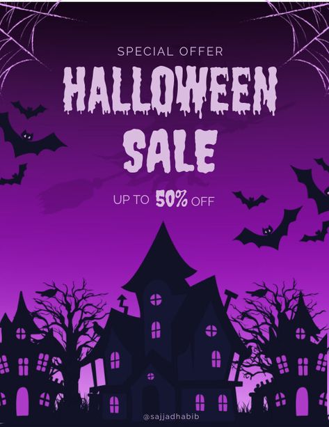 Purple Maximalist Halloween Sale Flyer (us Le Maximalist Halloween, Church Halloween, Linkedin Background Image, Linkedin Background, Kindle Book Cover, Etsy Banner, Campaign Posters, Facebook Event, Sale Flyer