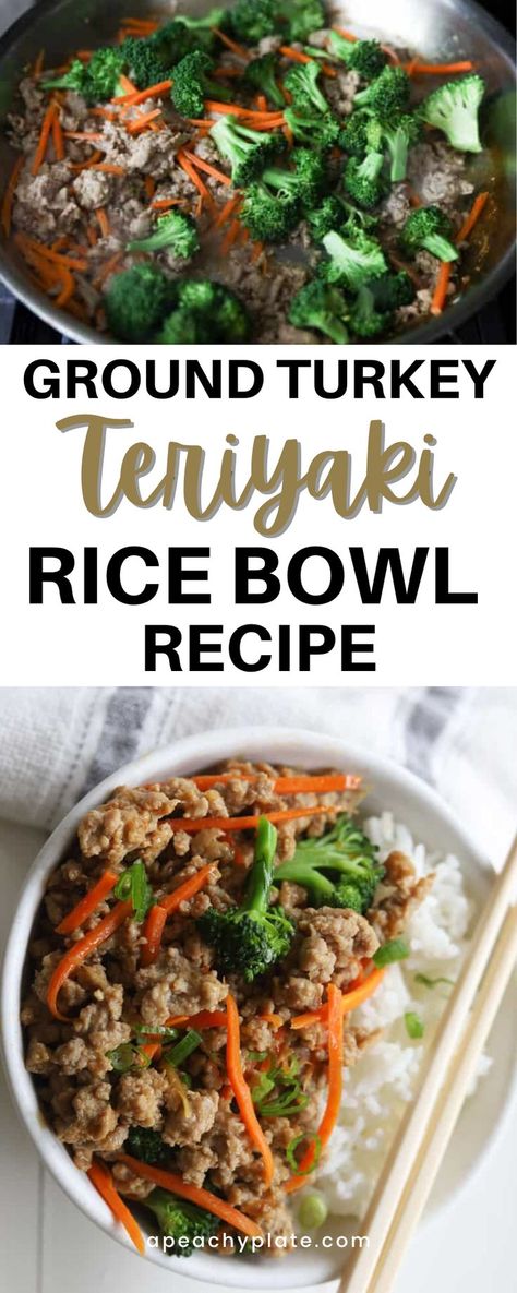 Teriyaki Ground Turkey Rice Bowl, Rice Ground Turkey Recipes, Ground Turkey Recipes Healthy Clean Eating, Ground Turkey Bowl Recipes, Turkey Teriyaki Rice Bowl, Ground Turkey Bowl, Ground Turkey Teriyaki, Turkey Rice Bowl, Teriyaki Rice Bowl