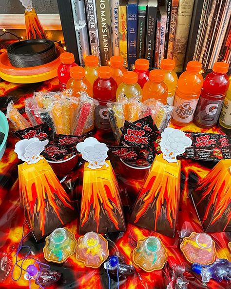 Lava Theme Party, Four Is Lava Party, Elemental Party Decorations, Lava Party Ideas, Volcano Birthday Party Ideas, Sharkboy And Lavagirl Birthday Party, Volcano Party Ideas, Lava Birthday Cake, The Floor Is Lava Birthday Party