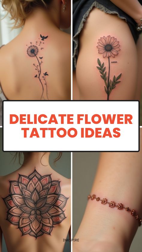 Delicate Flower Tattoo Ideas Idea For Tattoo For Woman, Flower Tattoo Placement For Women, Hairline Tattoo For Women, Flower Collar Bone Tattoo, Graceful Tattoo, Womens Tattoo Ideas, Hairline Tattoo, Dainty Flower Tattoos, Delicate Feminine Tattoos