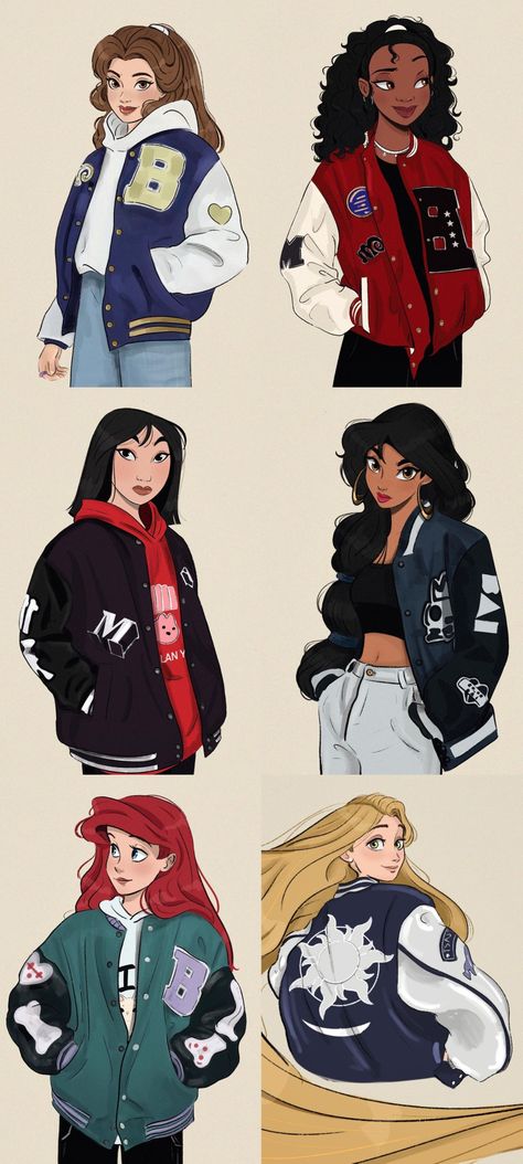 Disney Characters In Modern Clothing, Modern Disney Princess Outfits Drawings, Disney Princesses In Modern Clothes, Disney Princess Fashion Modern, Modern Disney Princess Art, Disney Princess Modern Drawing, Disney Modern Outfits, Mulan Modern Outfit, Modern Disney Princess Drawings