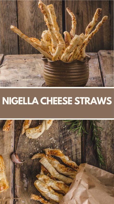 Nigella’s Cheese Straws are made with Gruyère, English mustard powder, nigella seeds, puff pastry, flour, and egg to create delicious snacks that only take 35 minutes to be ready! Baked Egg Custard, Cheese Straws Recipe, English Mustard, Nigella Lawson Recipes, Semolina Pudding, Butter Puff Pastry, Mustard Powder, Chicken Liver Pate, Cheese Puff Pastry